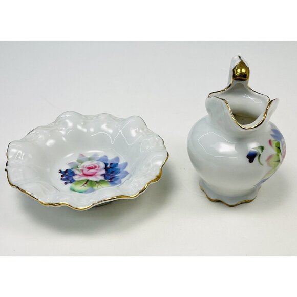 VTG 4pc Lot Ceramic Handpainted Miniature PITCHERS & BOWL Lefton Toyo Watkin - Picture 8 of 12